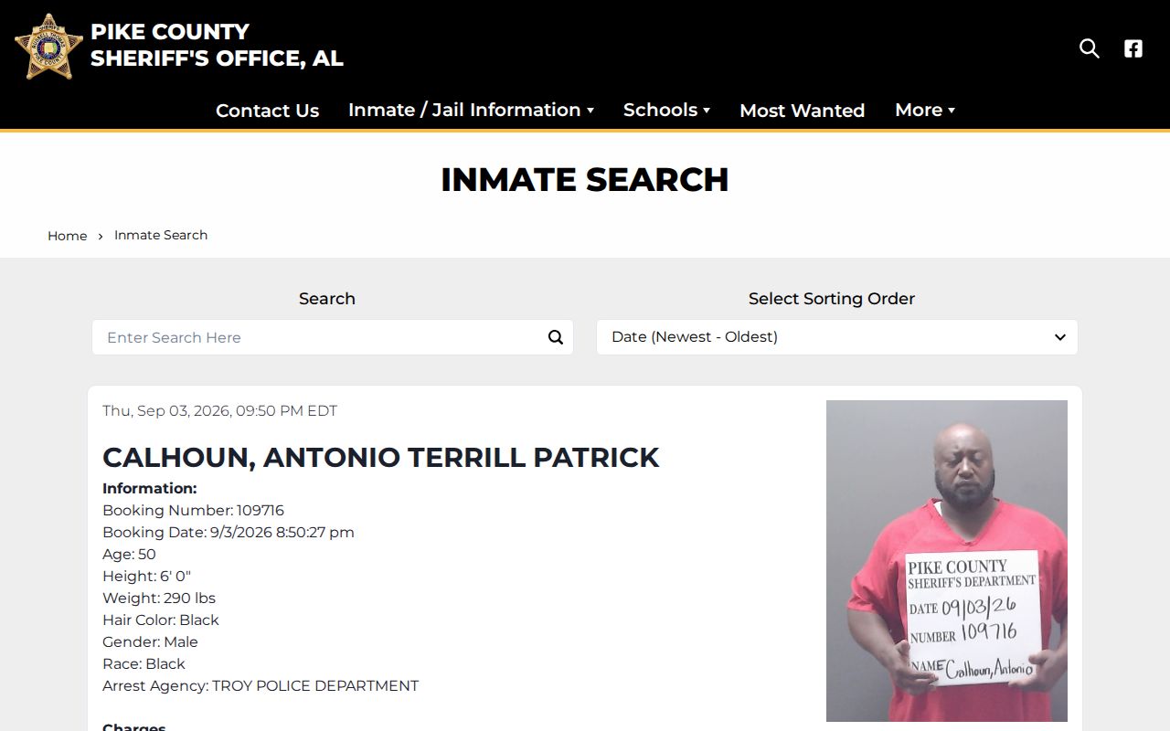 Pike County Sheriff official jail roster interface