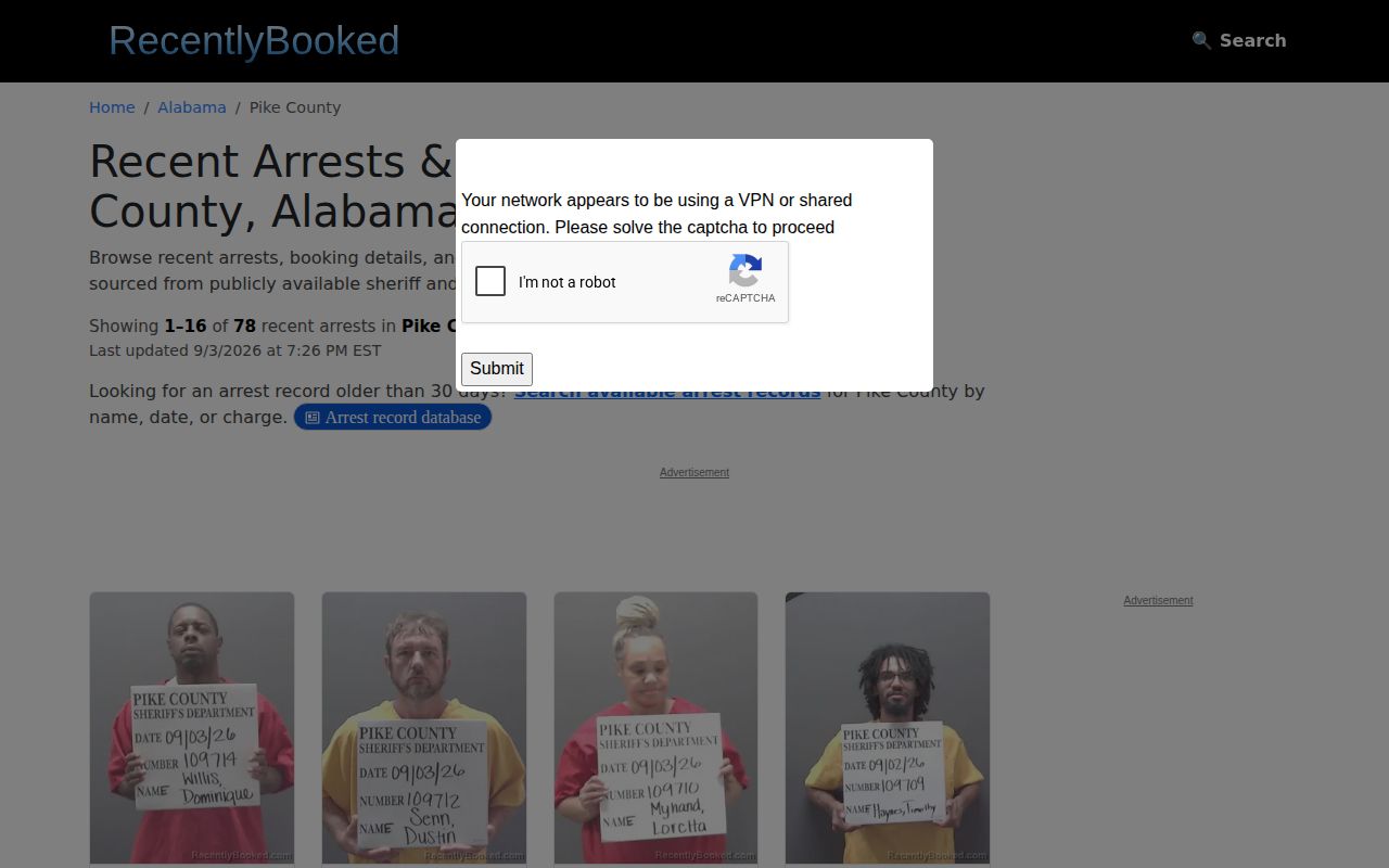 Unofficial RecentlyBooked Pike County listing page